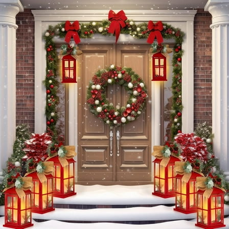 2 Pcs Christmas Lantern Decorative Hanging Lantern with LED Candle Metal Vintage Christmas Candle Holder for Indoor Outdoor Holiday Party Tables Ornaments, Red