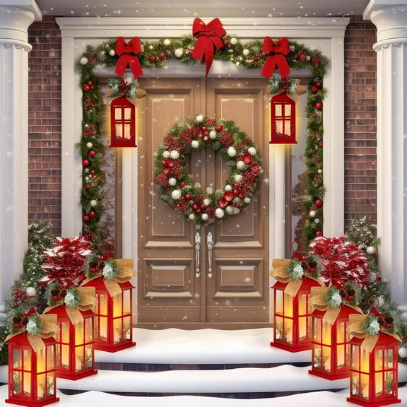 2 Pcs Christmas Lantern Decorative Hanging Lantern with LED Candle Metal Vintage Christmas Candle Holder for Indoor Outdoor Holiday Party Tables Ornaments, Red