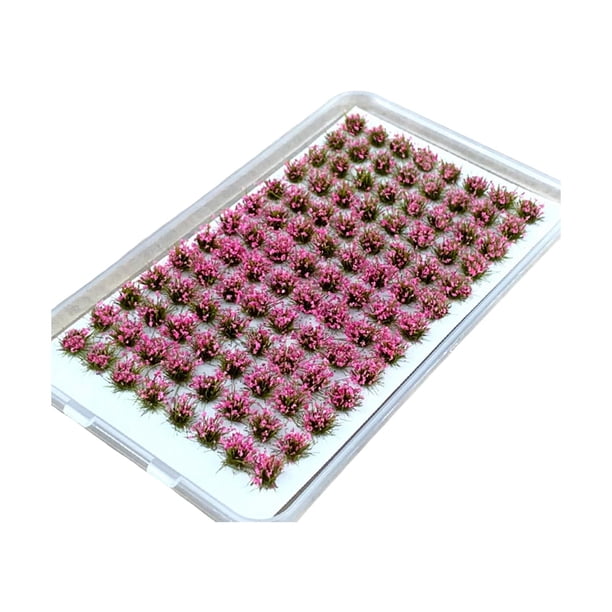 Racimos de flores en miniatura, matas de hierba, modelos de grupos de vegetación floral para escenografía Rosado