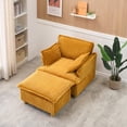 thumbnail image 3 of 36" Small Chaise Lounge Indoor, Modern Corduroy Sleeper Chair with Ottoman and Armrests, Single Sofa Chair with Thick Cushion for Living Room, Yellow, 3 of 7