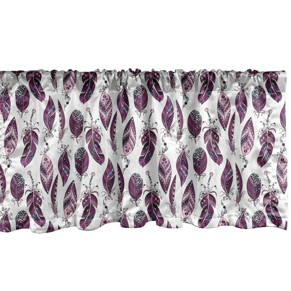 Ambesonne Hippie Window Valance, Feathers with Geometric Form, 54" X 18", Pale Pink Plum
