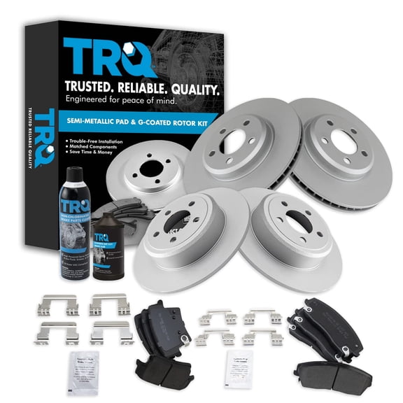 TRQ Front & Rear Premium Metallic Brake Pad & Coated Rotor Kit w/Fluids BKA23203
