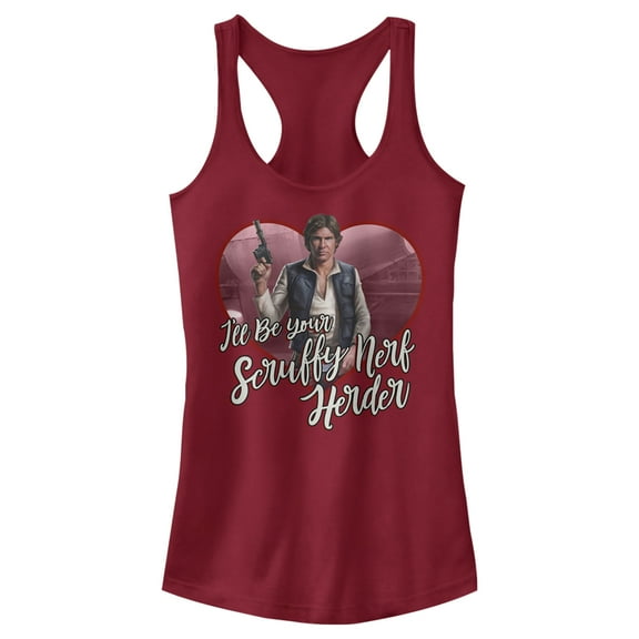 Junior's Star Wars Valentine's Day Han Solo I'll Be Your Scruffy Nerf Herder Racerback Tank Top Scarlet X Small