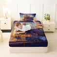 thumbnail image 4 of Castle Fairy Stained Glass Train Twin Sheet Sets 3pcs for Teens, Art Deco Station Bedding for Themed Bedroom, Purple Gold, 4 of 6