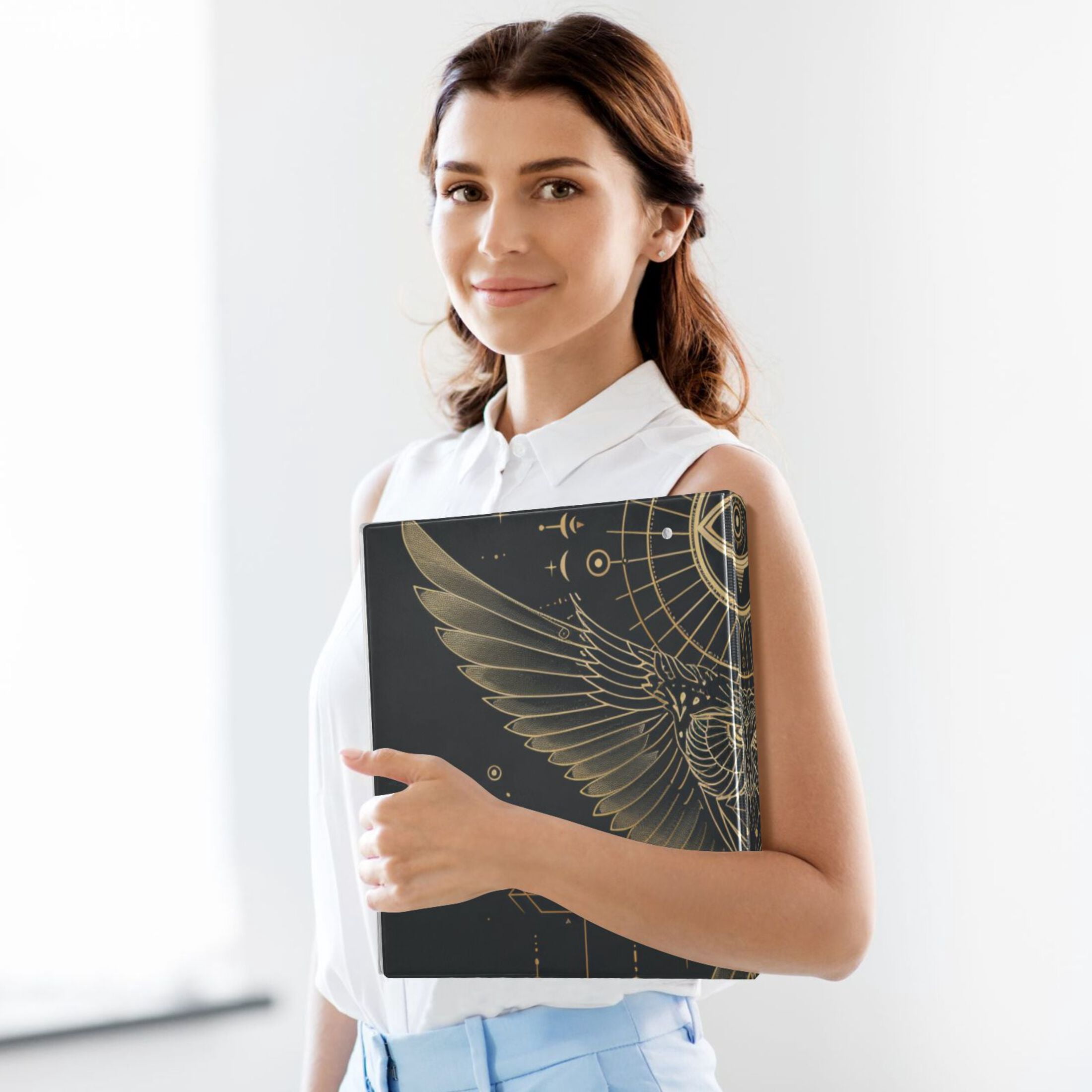 Owl Wings Spread 3 Ring Binders 1.5 inch Hardcover File Folders with Interior Pockets A4 Size Organizer for School Office Hospital