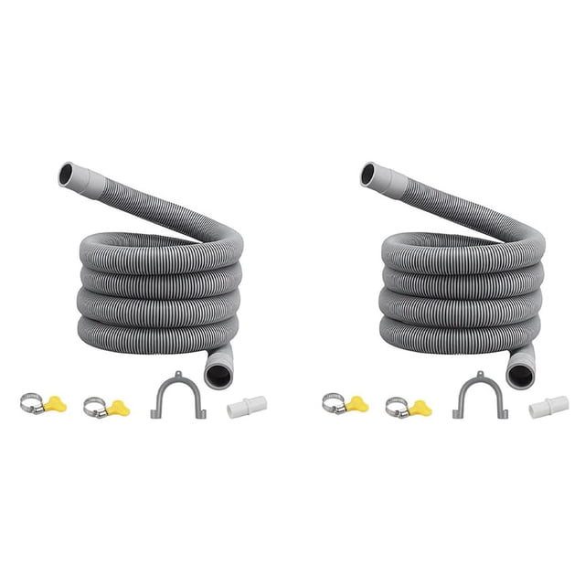 2X Juego de Extensión de Manguera de Desagüe Manguera de Lavadora Universal 1,5M, Incluye Conector de Manguera Soporte Y Abrazaderas de Manguera Mangueras de Drenaje