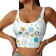 thumbnail image 1 of Fotbe Gold Stars Blue Dots Pattern Sujetador Deportivo Largo sin Aros para Mujer con Almohadillas y Soporte Medio, Transpirable y Absorbente, Camiseta Tipo Chaleco o Tank Top-X-Large, 1 of 8