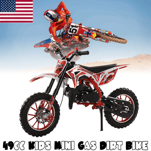 49cc Kids Dirt Bike, 2-Stroke Mini Dirt Bike, Gas Bike for Kids & Adults, Motocross Off-Road Tires Shock Absorption Springs Pit Bikes, Speeds Up to 40 KM/H, motos para niños gasolina