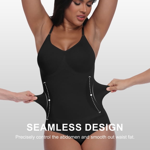 QYLUX Women’s Seamless Shapewear Bodysuit, V-Neck Sleeveless Tummy Control Body Shaper, Slimming & Invisible Under Dresses,Sizes S-XL