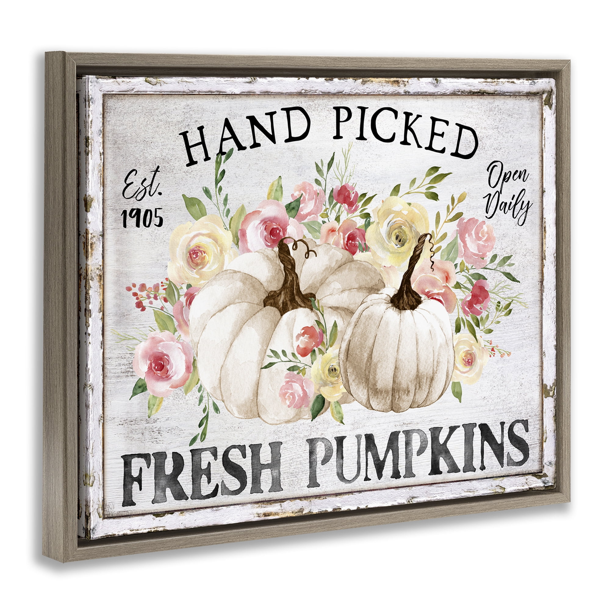 Stupell Industries Hand Picked Pumpkins Holiday Painting Brown Floater Framed Canvas Art Prints Wall Art, 31 x 25