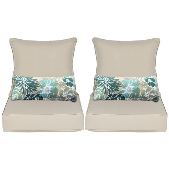 Aoodor 24'' x 24'' Outdoor & Indoor Deep Seat Cushion Set, furniture pillows and cushions, Olefin Fabric Slipcover and Sponge Foam (Set of 2 Seats, 2 Backs, 2 Lumbar Pillows))- Brown