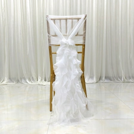 

Ruffled Chair Cover Sheer Yarn Chair Sash Bow Cover Hotel Wedding Banquet Chair Decor Romantic Wedding Events Decoration