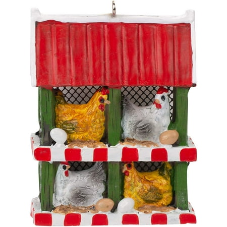 Midwest-CBK Chicken Coop with Chickens and Eggs Ornament, Chicken Coop Ornament features four chickens in coops laying eggs; Coordinates with any.., By