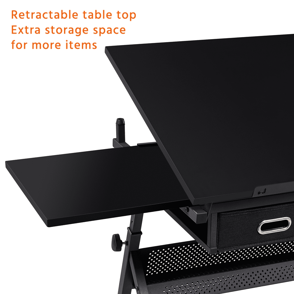 Renwick Drafting Table and Stool Set with Adjustable Table Angles & Heights, Black