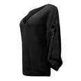 thumbnail image 6 of VISALY V Neck Pullover Sweater Knit Sweater Womens Fall Sweaters 2024 Chunky Loose Long Sleeve V Neck Oversized Casual Knit Pullover Tops Crochet Sweaters Womens Sweatshirts Women Pullover Black L, 6 of 7