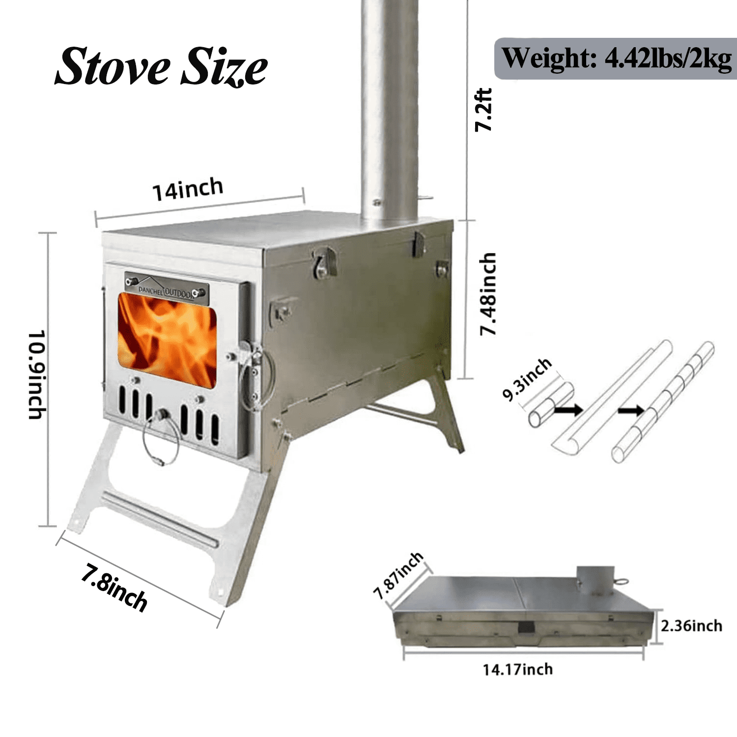 Danchel Outdoor T6 100% Titanium with Chimney Pipe, 4.4 lbs Ultralight Foldable Backpack Tent Stove