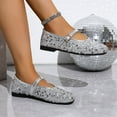 thumbnail image 5 of Miluxas Ballet Flats Women, Glitter Sequin Ballerina Flat Shoe, Round Toe Mary Jane Buckle Flats, Stylish Party Dress Shoes Flats Silver 9.5(43), 5 of 9