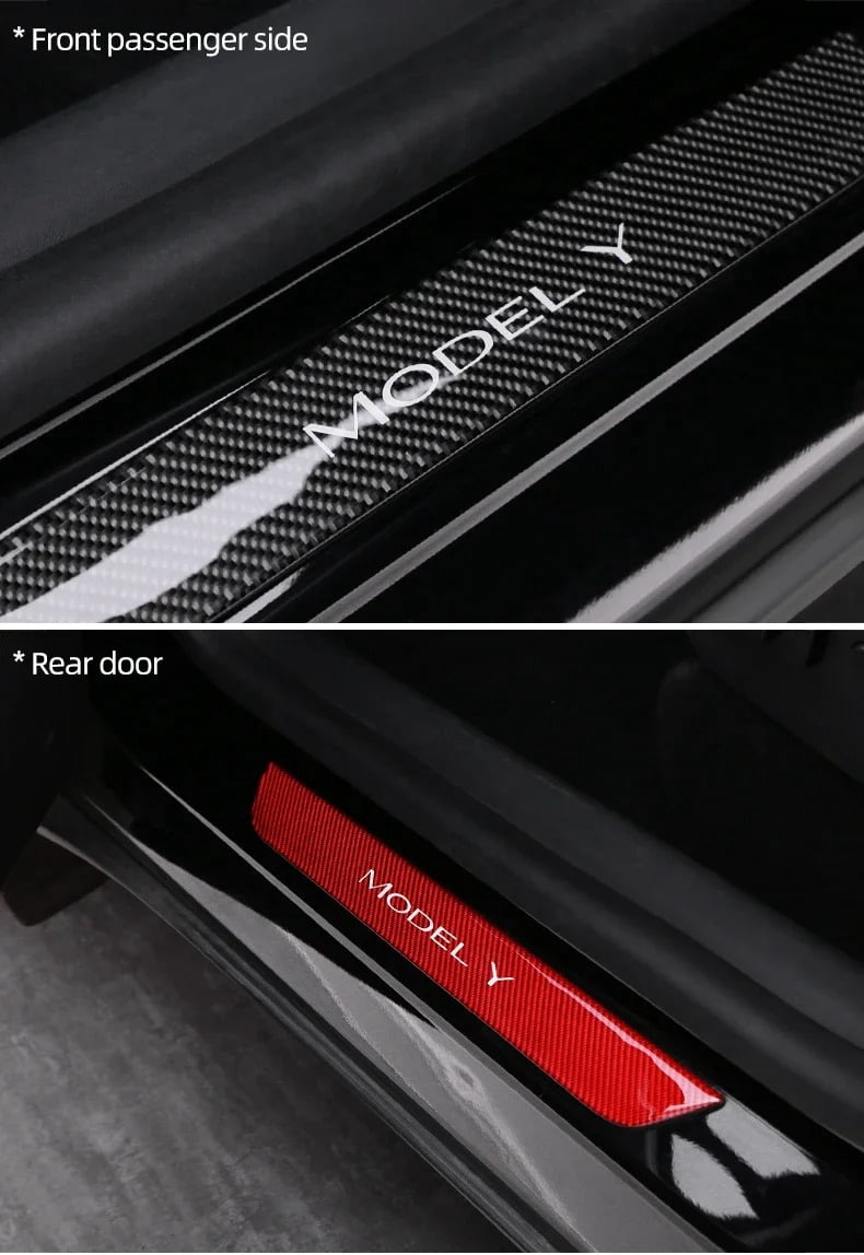 Red Color For Tesla Model Y Model Y Juniper 2025 Car Door Sill Panel Carbon Fiber Trim Protector Sticker Tuning Interior Accessories