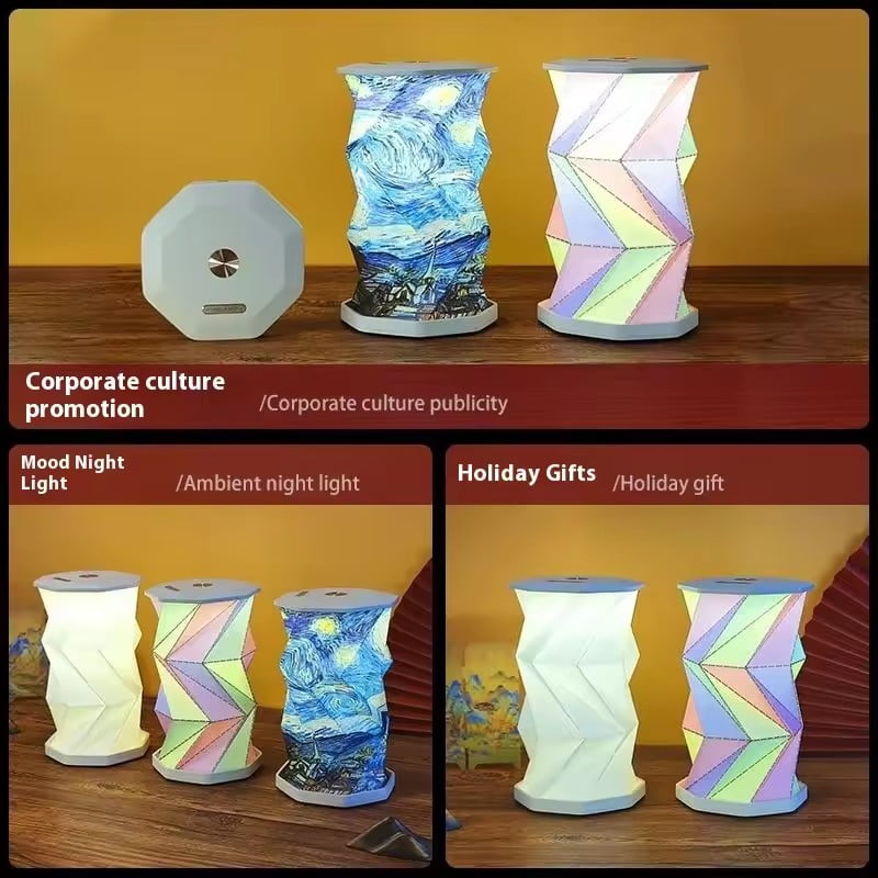 Magnetic Folding Rotating Light Origami Art Atmosphere Desk Lamp Cultural and Creative Gift Small Night Light Souvenir