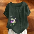 thumbnail image 5 of ClodeEU Women's Floral Print Short Sleeve T-Shirt, Casual Crew Neck Loose Fit Blouse Army Green,Women's Plus L, 5 of 5