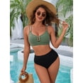 thumbnail image 2 of Conjunto de bikini BMJL para mujer, cintura alta, control de barriga, verde y negro, 2 of 7