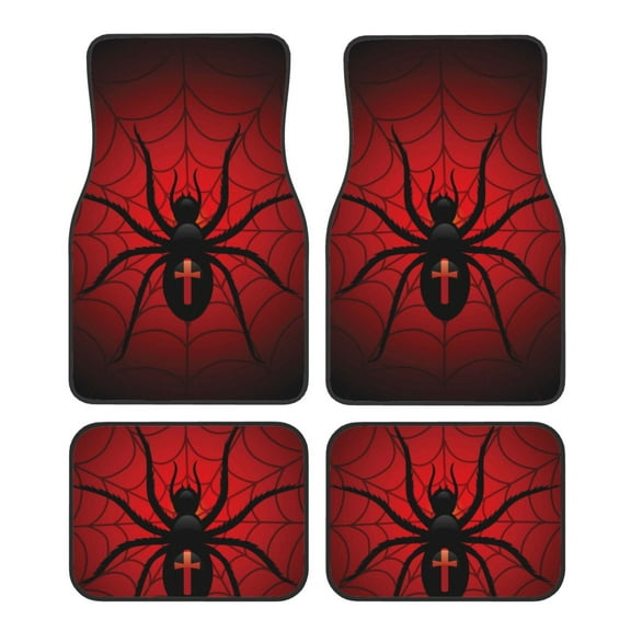 Balery Spider on the Web Pattern 4-Piece Floor Mats, Heavy-Duty Rubber Liners, Anti-Slip Design, All-Season Automotive Protection, Vehicles, Cars, Trucks, and SUVs