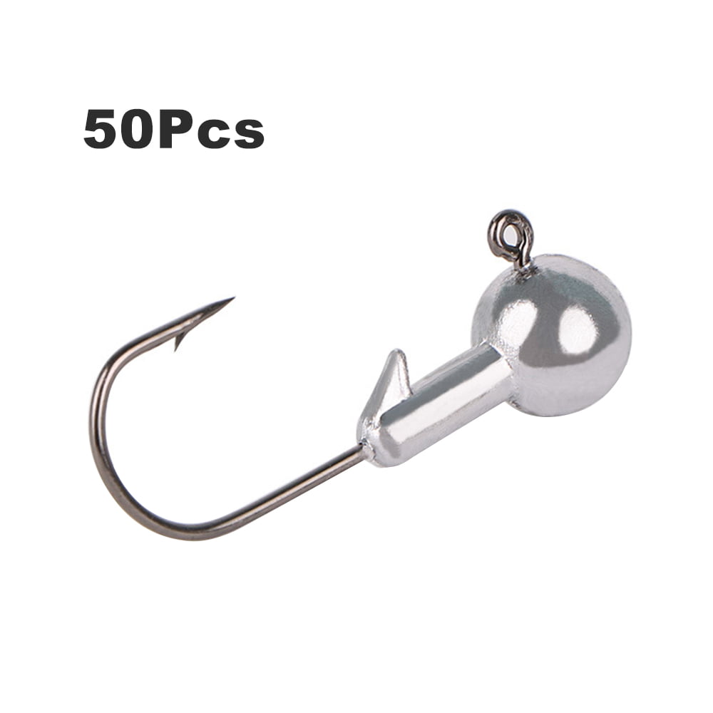50pcs New Fishing Singe Jig Hooks Lead Head Soft Worm Fishing Tackle Hook 1-10g