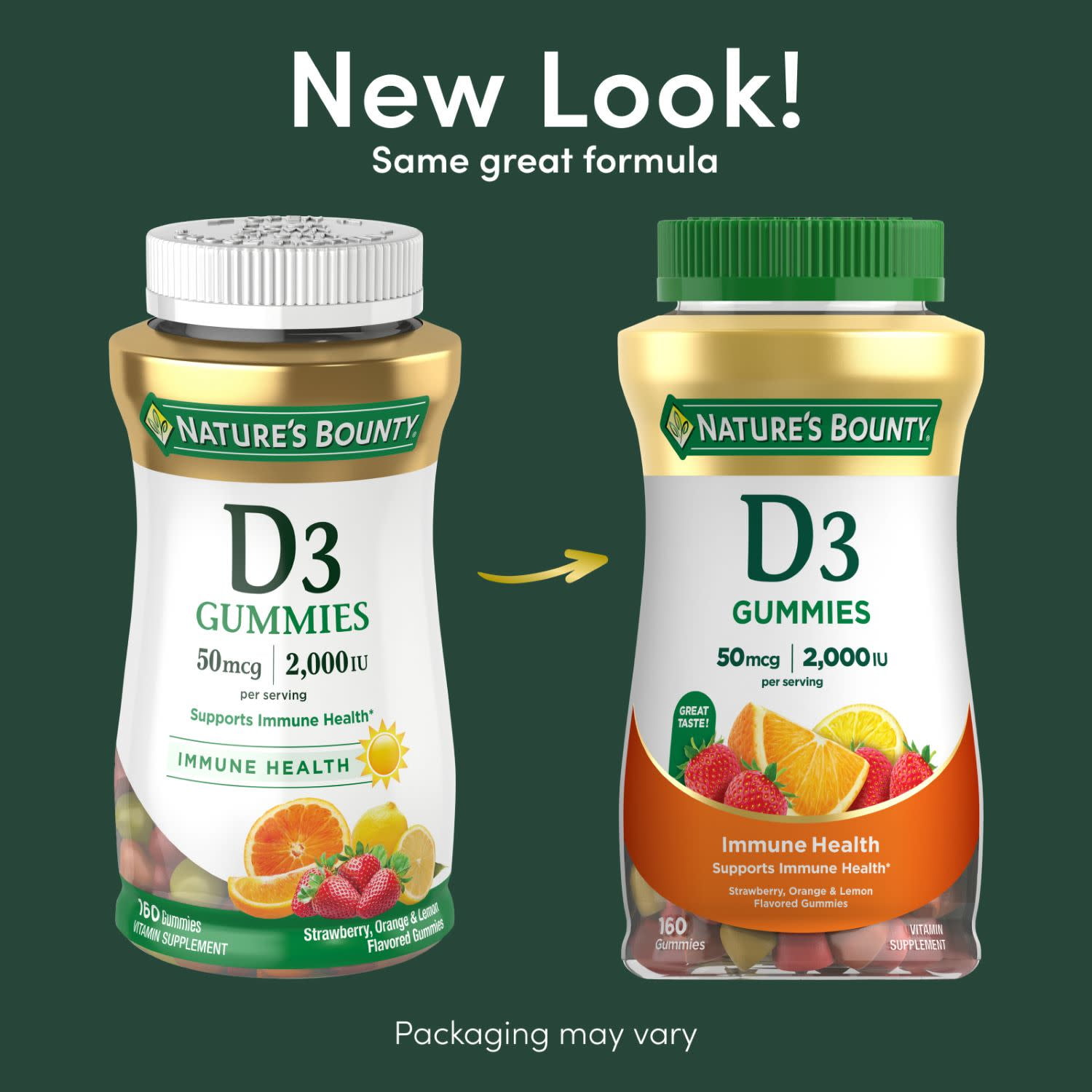 (3 pack) Nature's Bounty Vitamin D3 Gummies, 50 mcg, 2000 IU, Immune Support, Vitamin Supplement, Multi-flavored, 160 Count