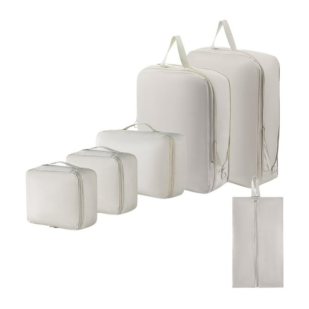 Bolsa de almacenamiento de viaje de 6 piezas, Maleta de equipaje, organizador de embalaje portátil multifuncional, bolsa de zapatos para Camping en la Beige