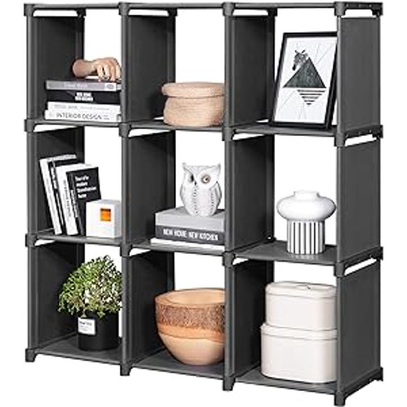 SONGMICS 9-Cube DIY Storage Shelves, Closet Organizer Rack, Non-Woven Fabric Cabinet, Black