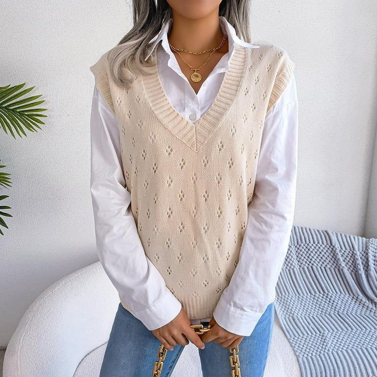 ZQGJB Women's Oversized V Neck Knitted Sweater Vest Casual ZQGJB Women's Oversized V Neck Knitted Sweater Vest Casual