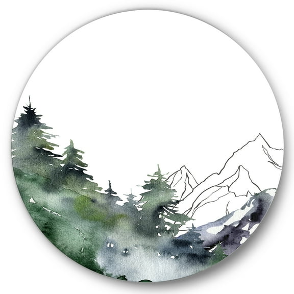 Designart 'Trees With Winter Dark Blue Mountain Landscape III' Modern Circle Metal Wall Art 36x36 - Disc of 36