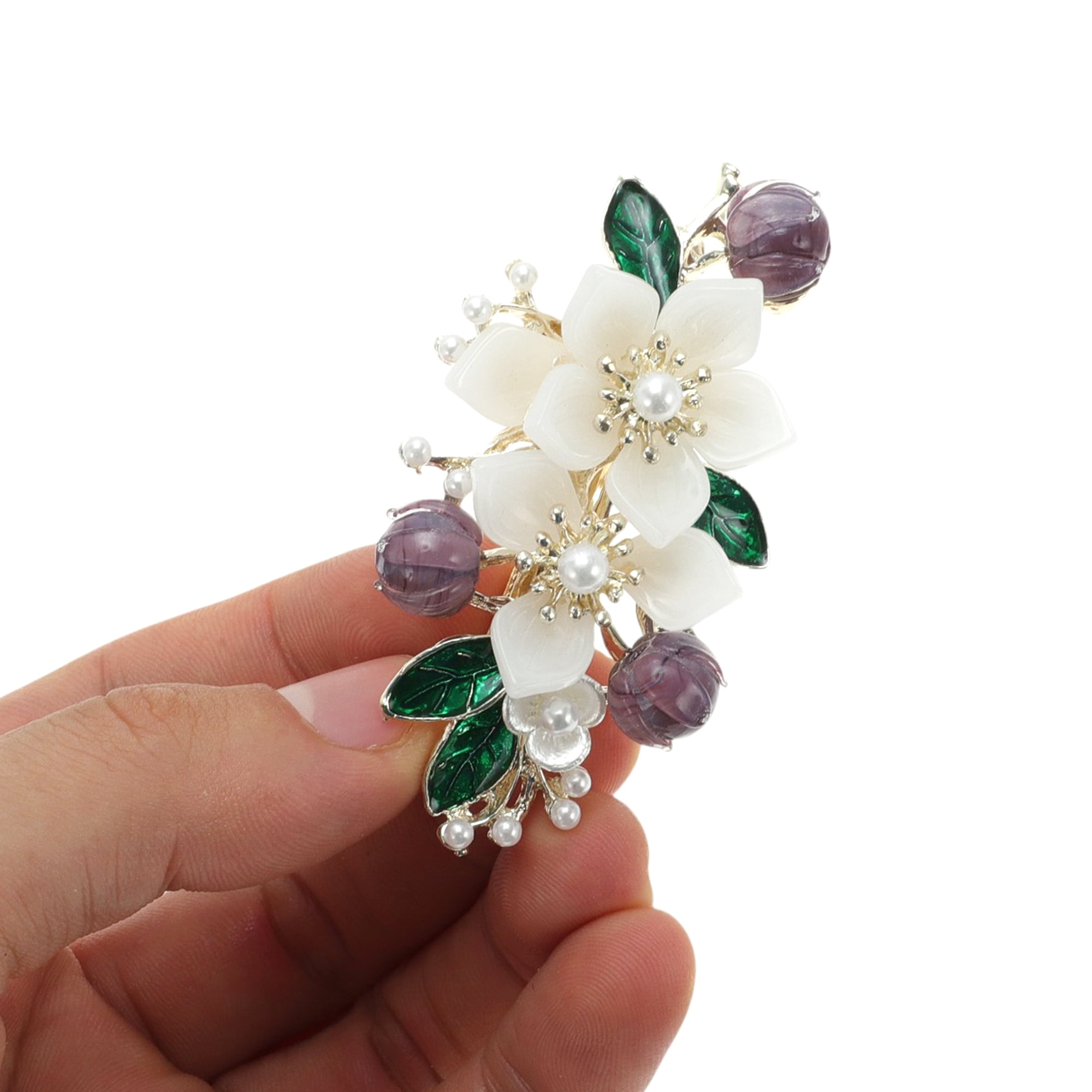 Unique Bargains Anagallis Flower French Barrette Hair Clips Purple Beige 1 Pc