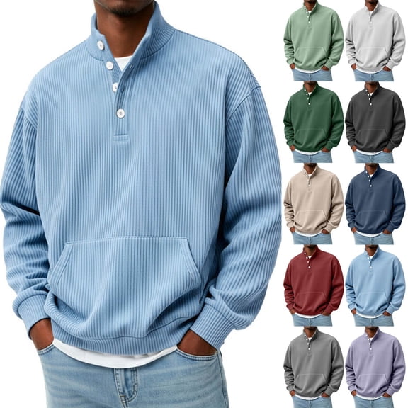 Awdenio Men's Sweatshirt Big and Tall Waffle Shirt Oversized Button Down Pullover Comfy Clothes