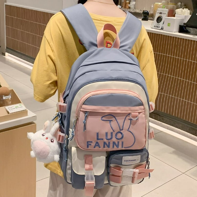Women Waterproof Nylon Backpack Embroidery Cute College School Bag