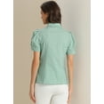thumbnail image 4 of DARING DIVA Women's Puff Sleeve Turn Down Collared Work Office Button Down Shirt S Green, 4 of 6