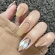 thumbnail image 1 of Uñas postizas de punta francesa de longitud media con diseño de diamante, uñas postizas cortas con pegamento, uñas acrílicas mate con pegamento para mujeres/diario/fiesta, 24 piezas/juego estilo, 1 of 8