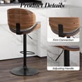 thumbnail image 5 of Adjustable Swivel Bar Stools Set of 3, Modern Bentwood Barstool with Large Metal Base and Footrest, PU Leather Upholstered Bar Chair with Curved Back for Kitchen Island Dining Room, Brown, 5 of 18