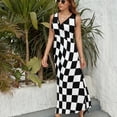 thumbnail image 6 of Warped Checkerboard Dress Summer Street Style Bohemia Long Dresses Female Sleeveless Printed Maxi Dress, 6 of 9