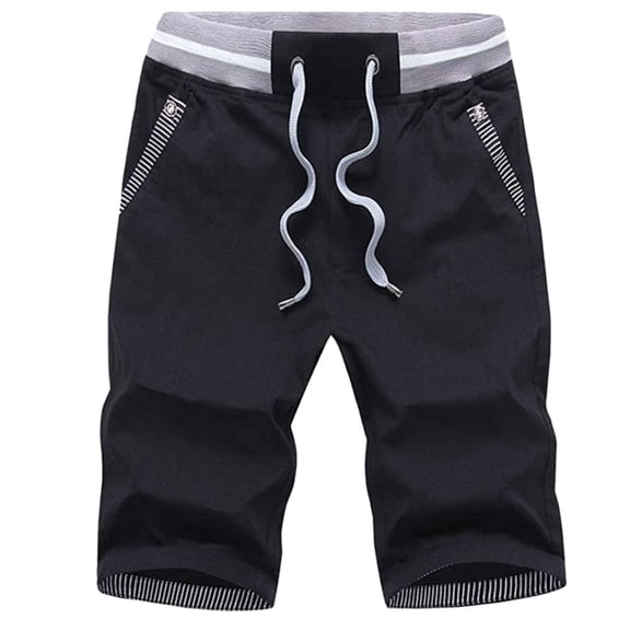 QATAINLAV Men's Shorts Casual Drawstring Sweat Shorts Summer Elastic Waist Slim Sport Shorts Solid Color Below Knee Hiking Shorts with Pockets Black L