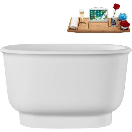 47" Streamline G-96-360-BNK Soaking Glossy White Freestanding Tub and Tray With Internal Drain in Brushed Nickel