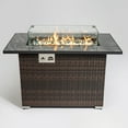 thumbnail image 2 of Tcbosik 50000 BTU Propane Fire Pit Table with Lid, 44 inch Rattan Fire Pit with Regulator and Glass Windshield for Garden Patio Backyard, Espresso, 2 of 9