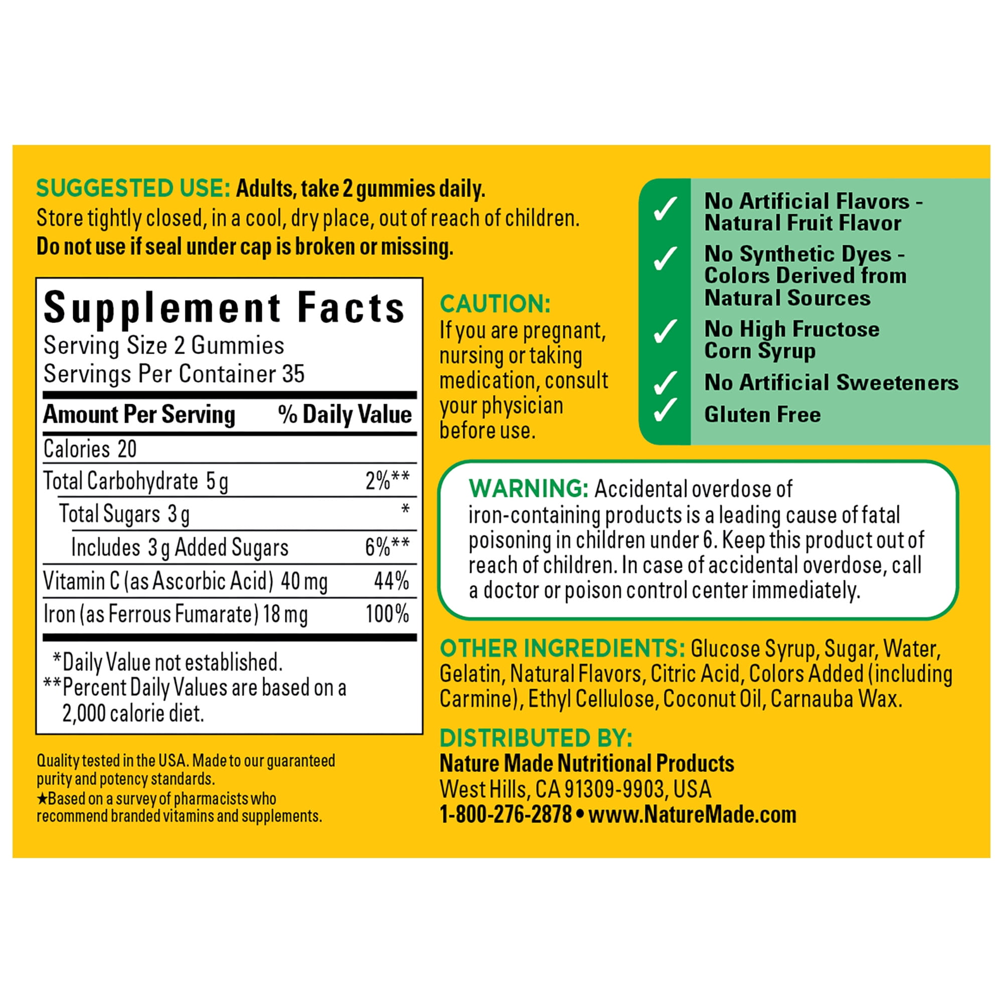 Nature Made Iron 18 mg per Serving with Vitamin C Gummies, Dietary Supplement, 70 Count