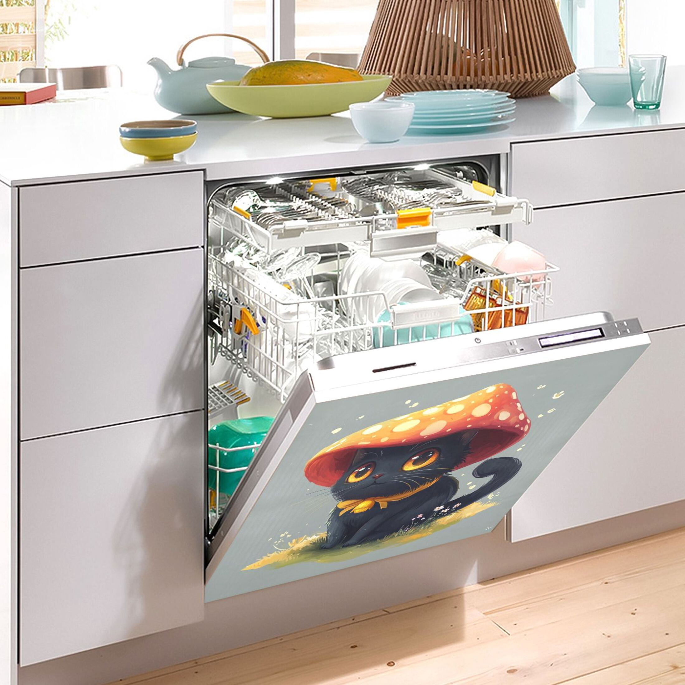 Dishwasher Magnetic Sticker 23x26 Inch Refrigerator Magnetic Sticker Washing Machine Magnetic Sticker Kitchen Panel Magnetic Sticker Home Decor Super Beautiful Black Cat