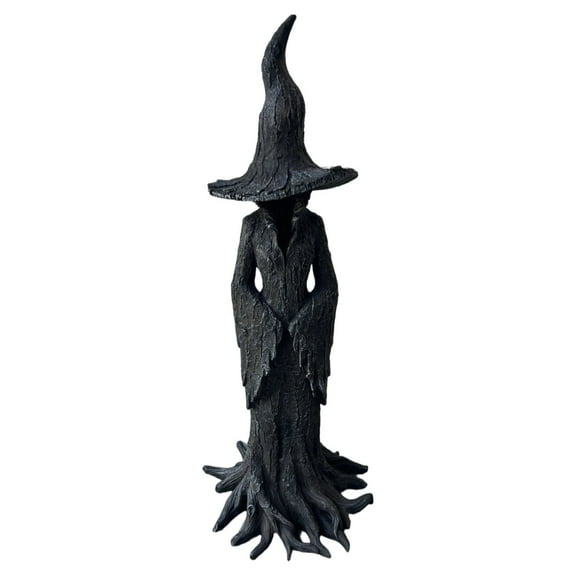 Cracker Barrel Witch Statue Halloween Decoration – 11.8" Resin Witch Figurine, Retro Magician Decor, 2025 Dark Style Desktop Ornament for Table, Shelf or Festival Display