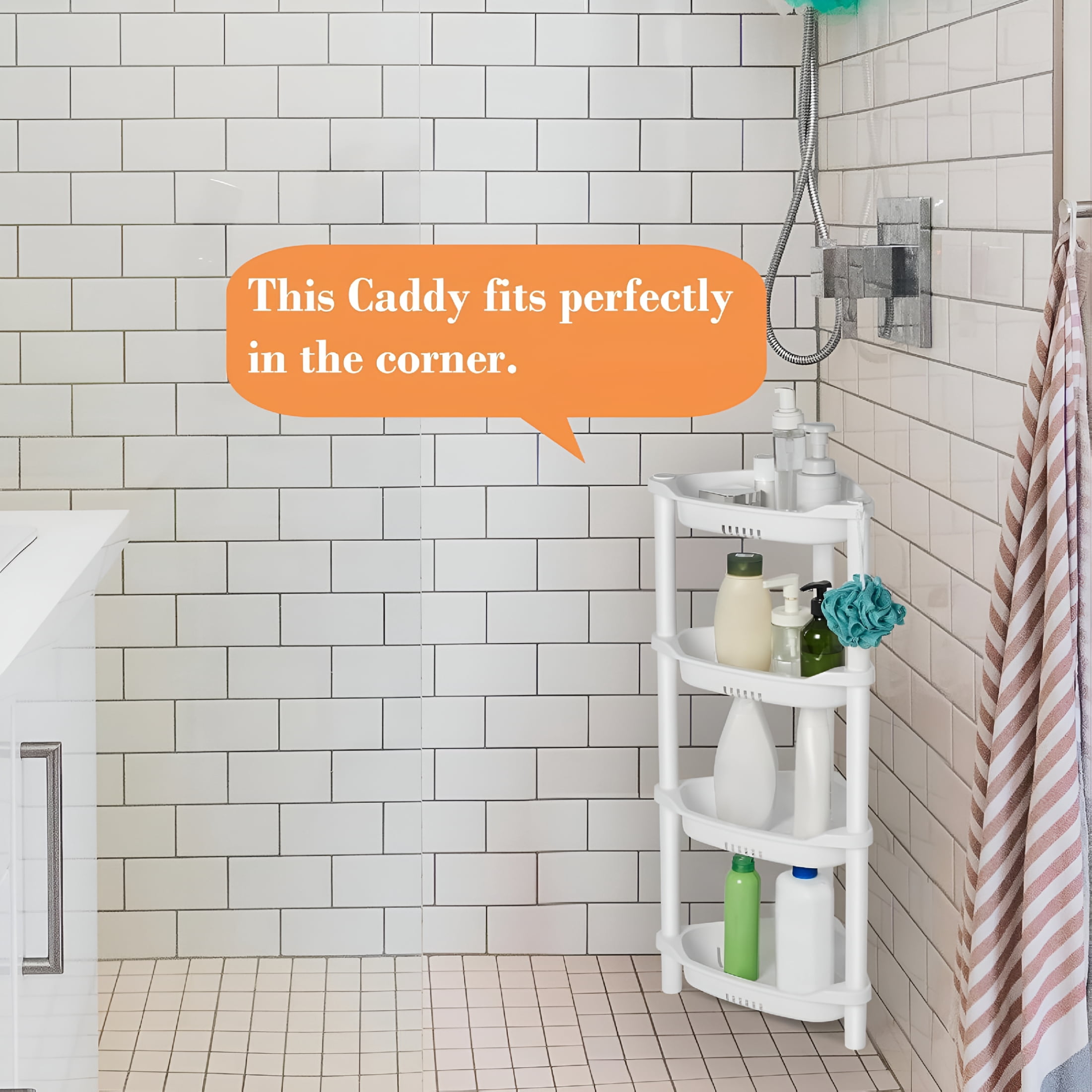 ACDANC Corner Shower Caddy Tension Pole Shower Organizer with 4 Tier Shelf for Bathroom Bathtub Tub Shampoo - Floor Standing Rack Bath Storage Holder