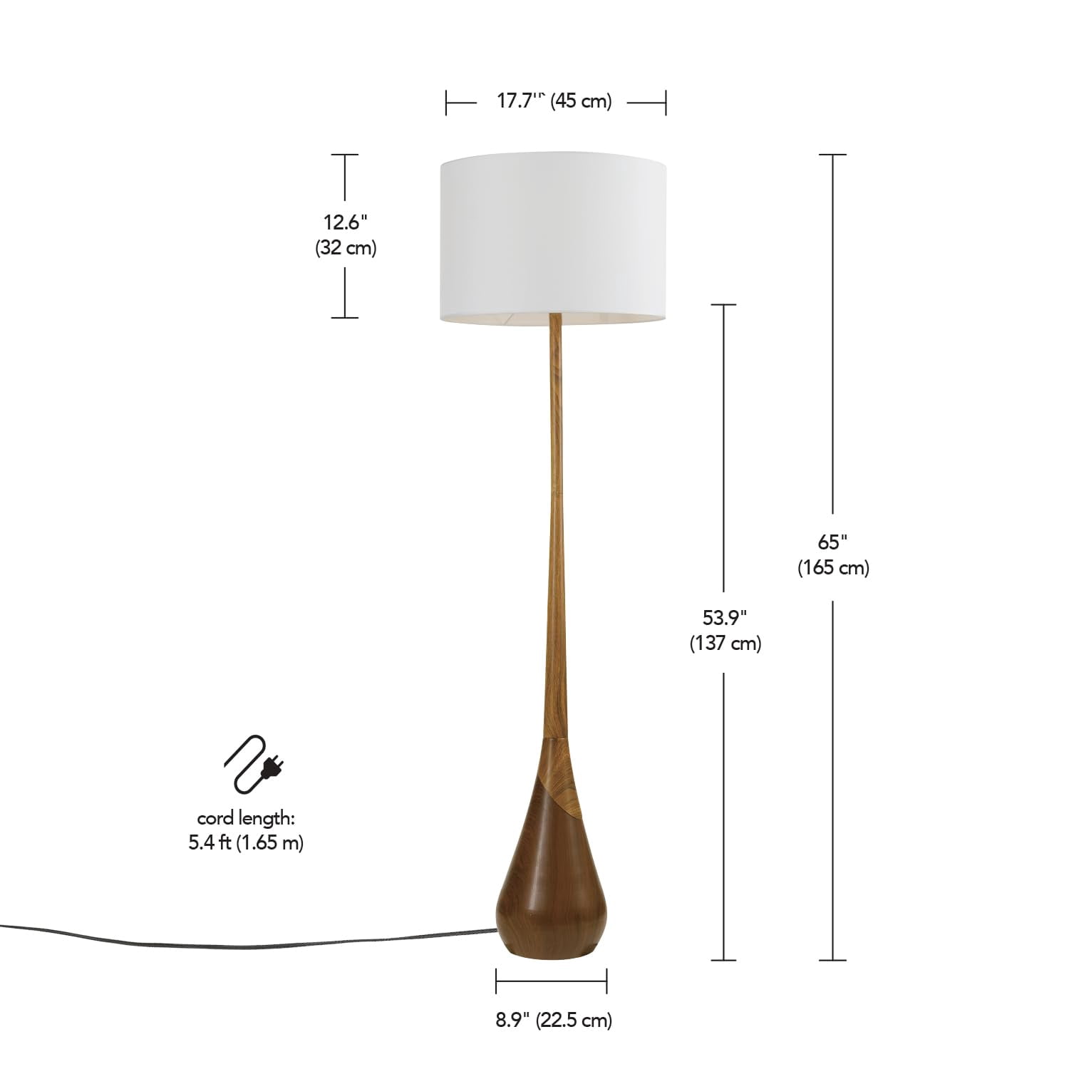 Novogratz X Harrington 65" Floor Lamp  2-tone Faux Wood Base White Fabric Shade Socket Rotary 67225