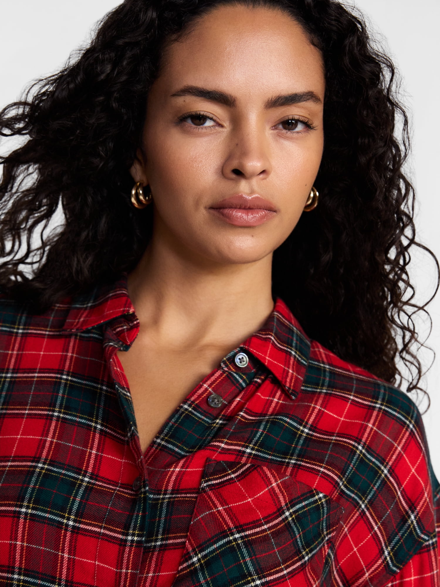 Scenario Women's Flannel Shirt with Long Sleeves, Sizes XS-XXXL