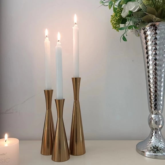Gold Iron Modern Candlestick | Romantic Table Decor | 19-26cm Stylish Home Centerpiece | Wedding, Holiday, Dinner Party Accent
