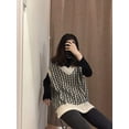 thumbnail image 4 of Women Houndstooth Pattern Knit Sweater Vest Sleeveless Loose V-Neck 90s Waistcoat Pullover Knitwear Top, 4 of 8